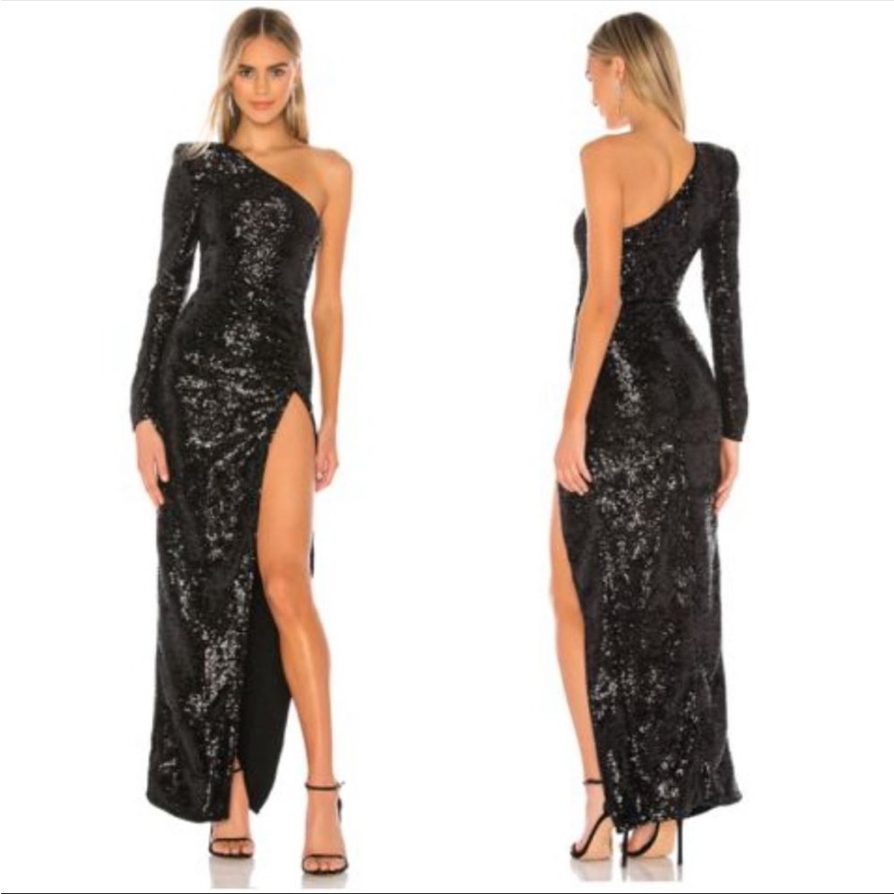 Michael Costello x Revolve Gown Sequins One Shoulder Side Slit Terri Dress XS